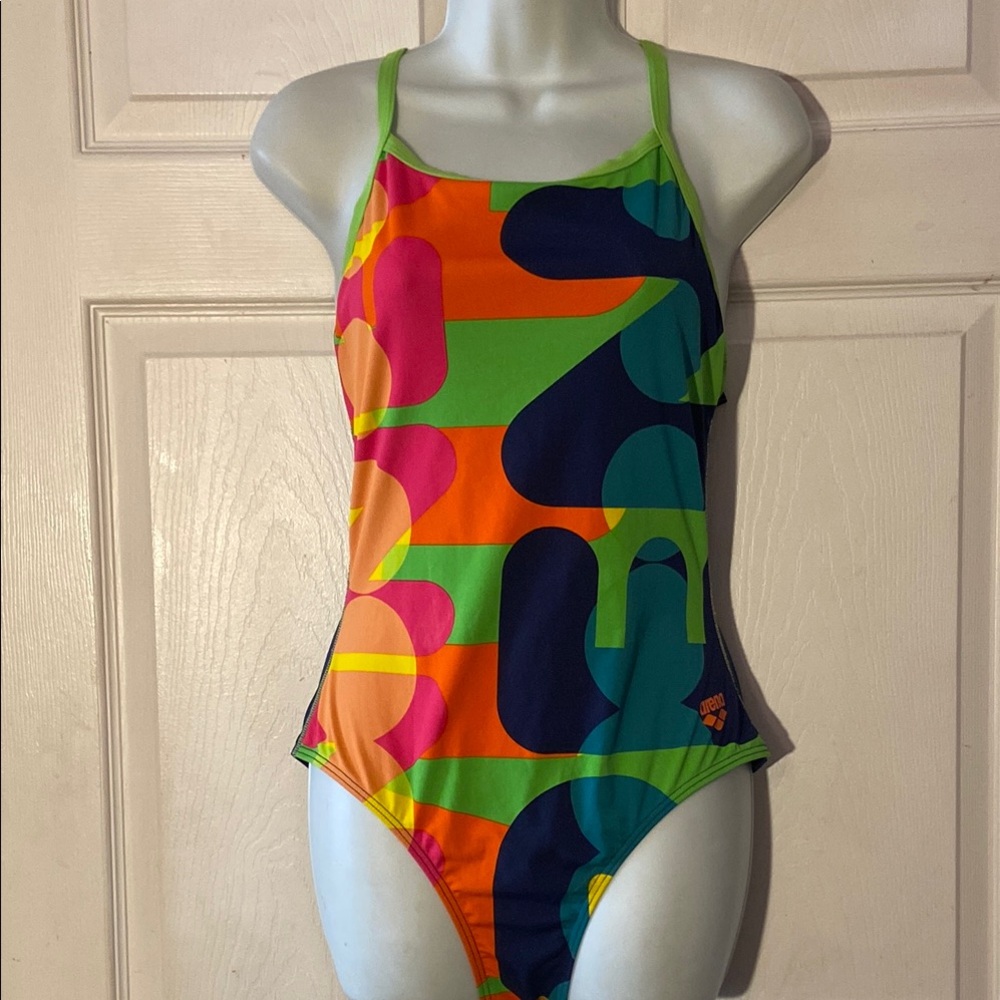 Arena One Piece Swimsuit Block Puzzle Geometric Sz M?